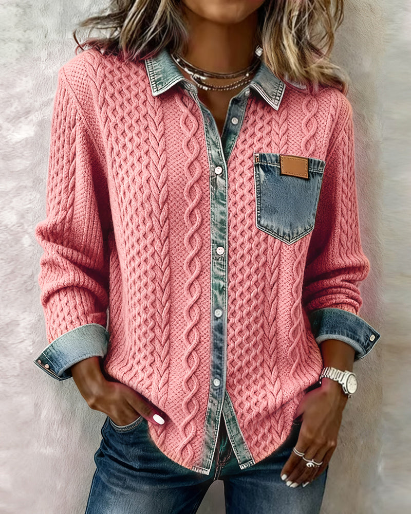 Nadia | Chemise à manches longues avec détails en denim patchwork