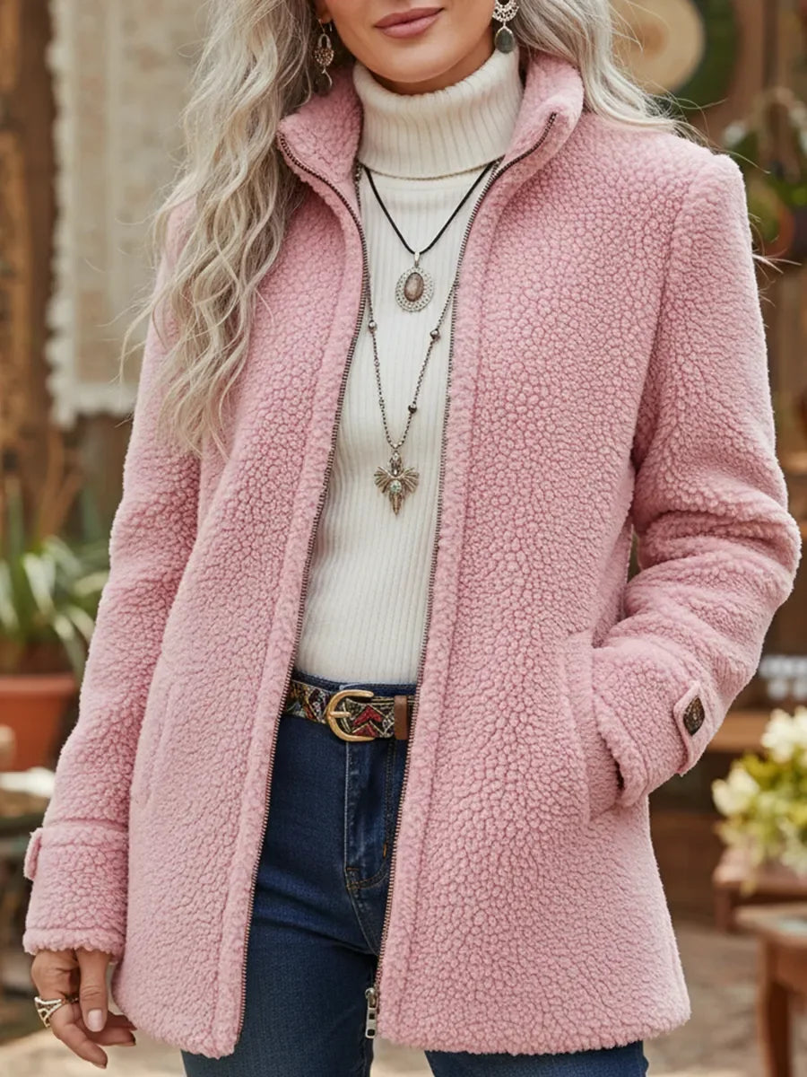Chanelle | Veste zippée douce effet laine avec col montant