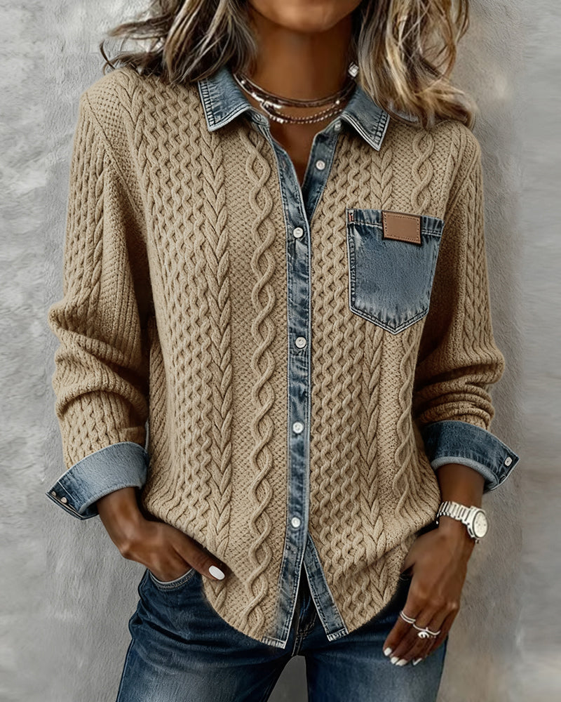 Nadia | Chemise à manches longues avec détails en denim patchwork