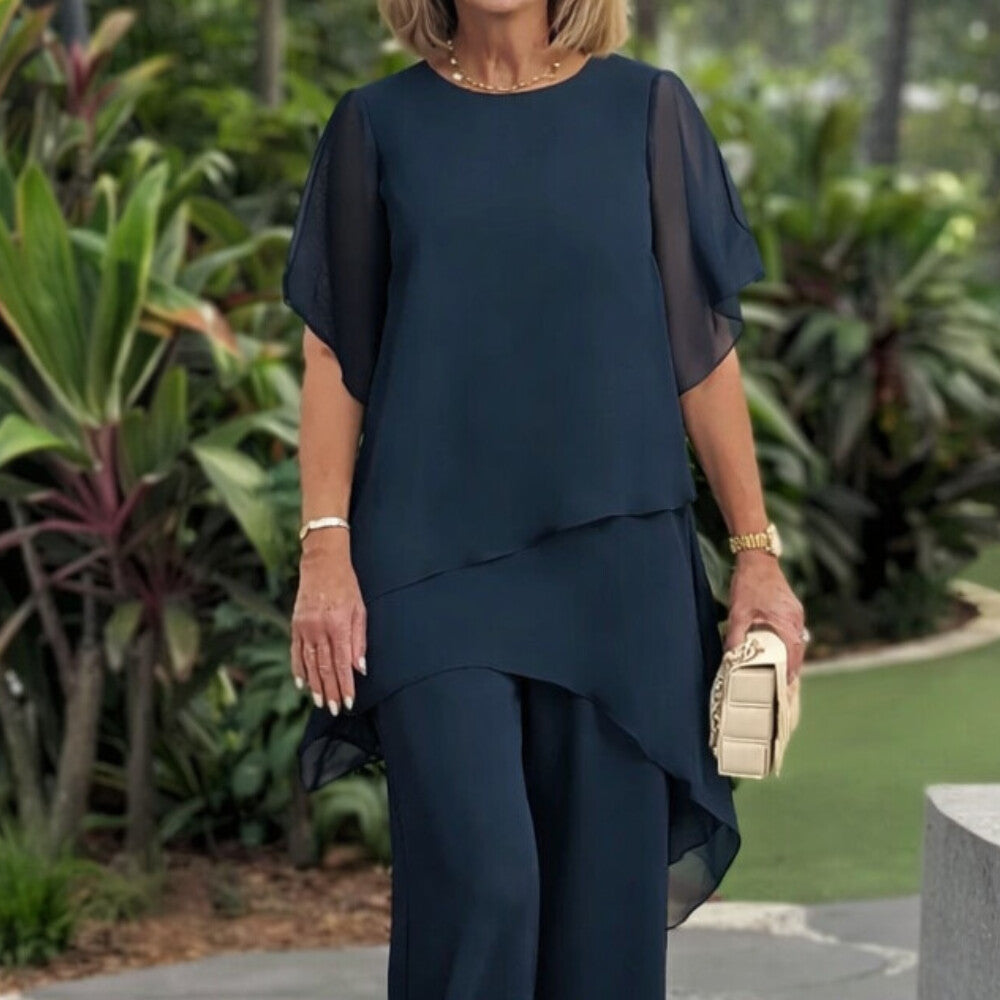 Herlene | Ensemble chic haut asymétrique et pantalon