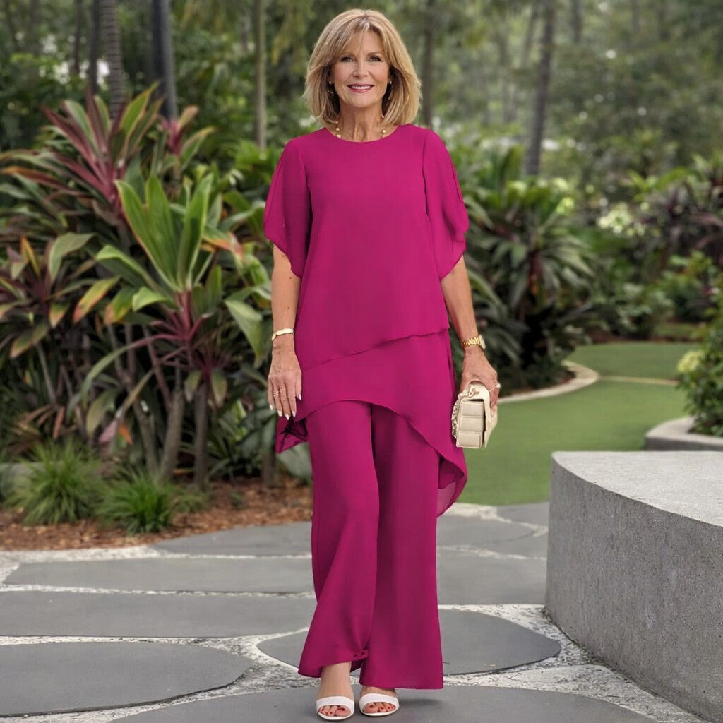 Herlene | Ensemble chic haut asymétrique et pantalon
