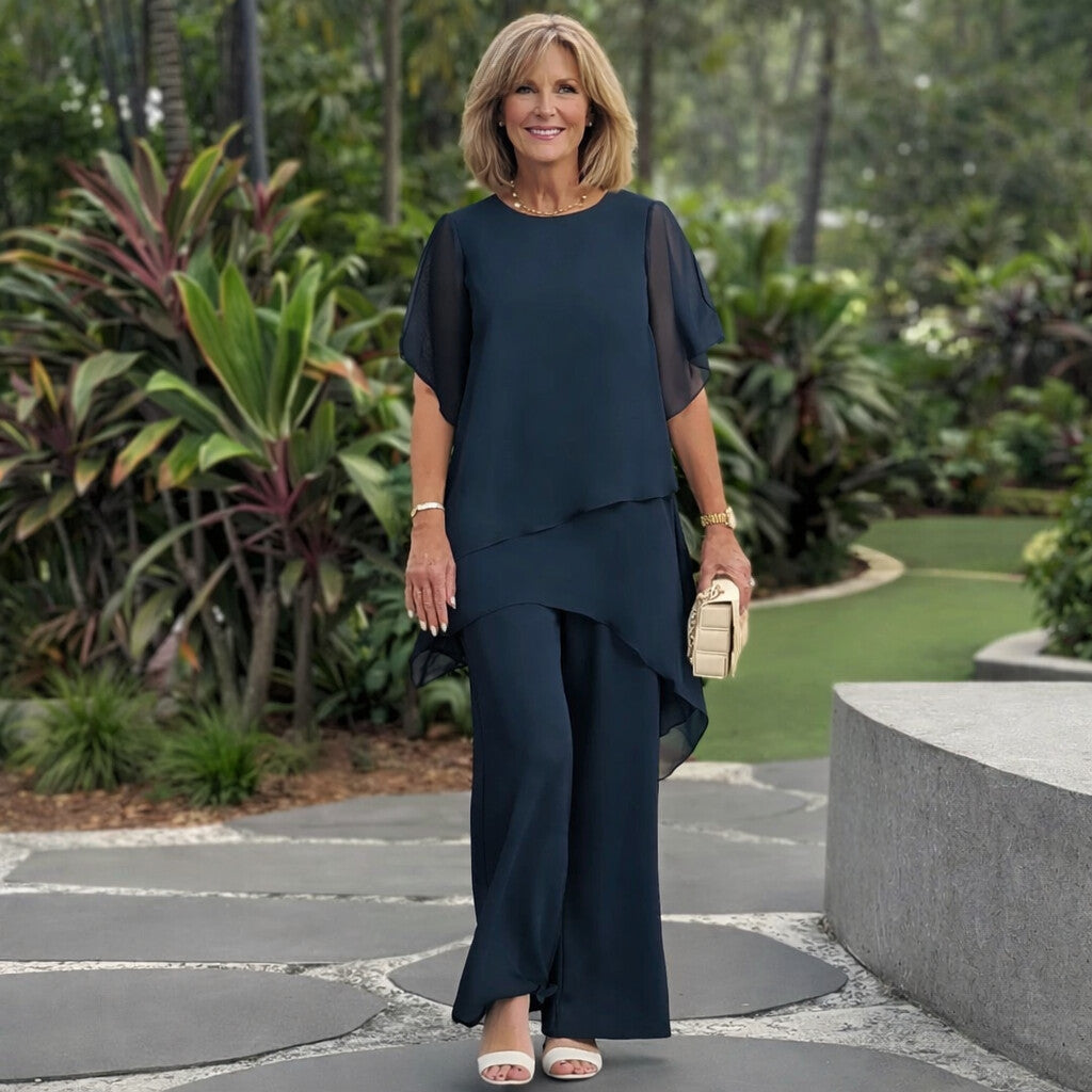 Herlene | Ensemble chic haut asymétrique et pantalon