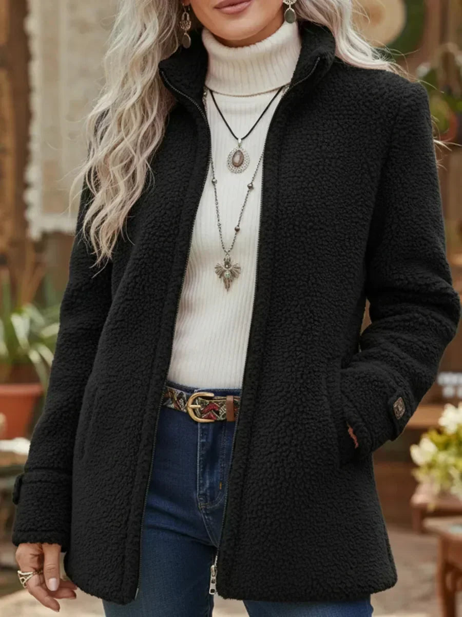 Chanelle | Veste zippée douce effet laine avec col montant