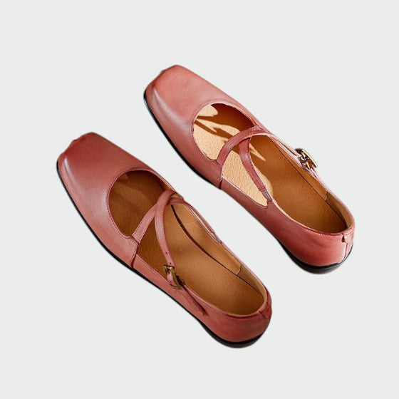 Olivia - Square-Toe Cross-Strap Mary Jane Shoes