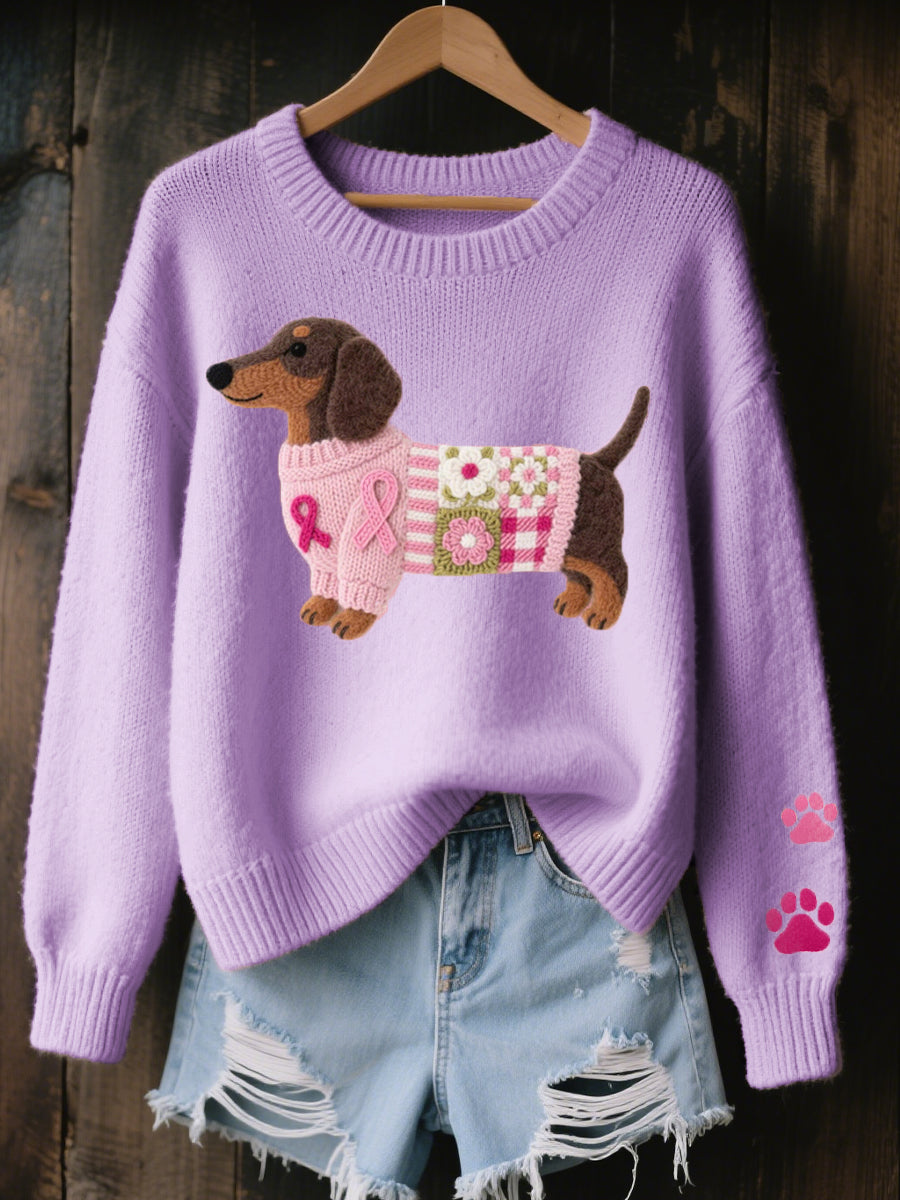 Éloïse™ | Pull tricot cosy avec patch teckel