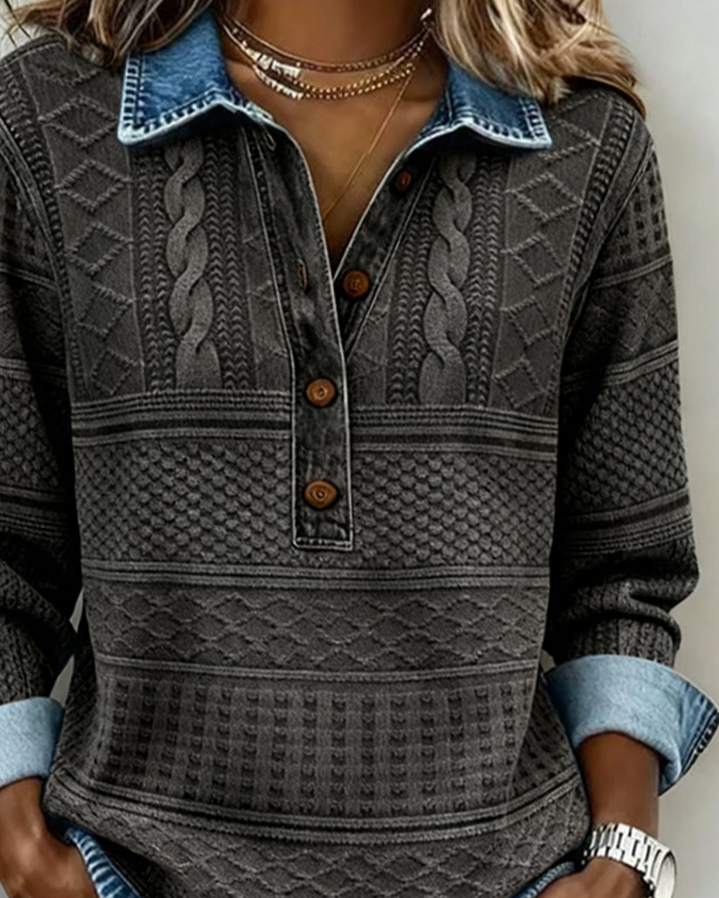 Laurence | Sweatshirt tendance à col avec boutons partiels