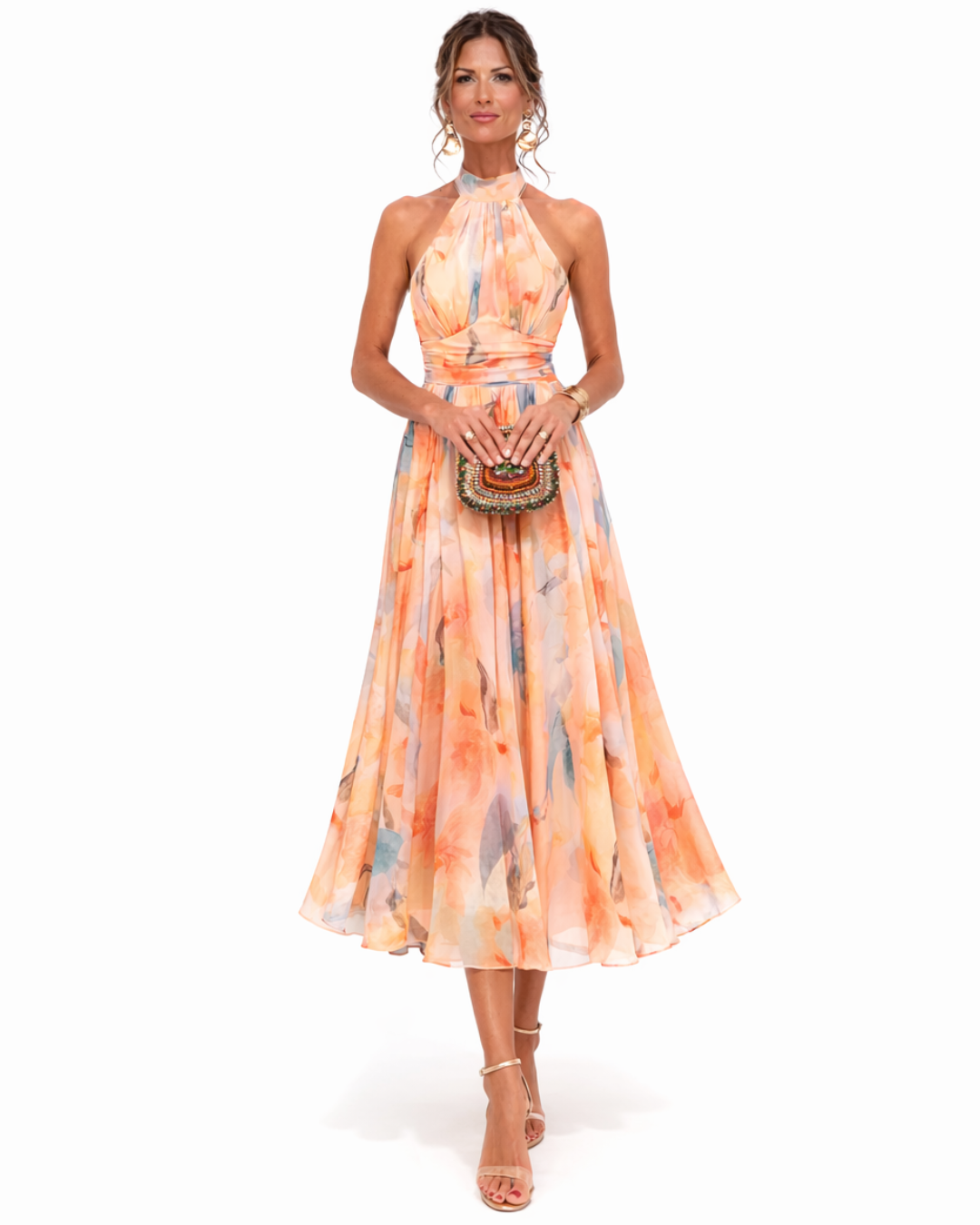 Aurora | Robe à encolure halter et imprimé aquarelle