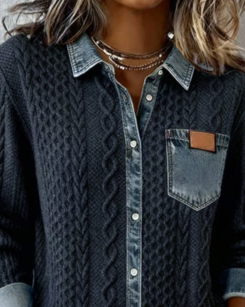 Nadia | Chemise à manches longues avec détails en denim patchwork