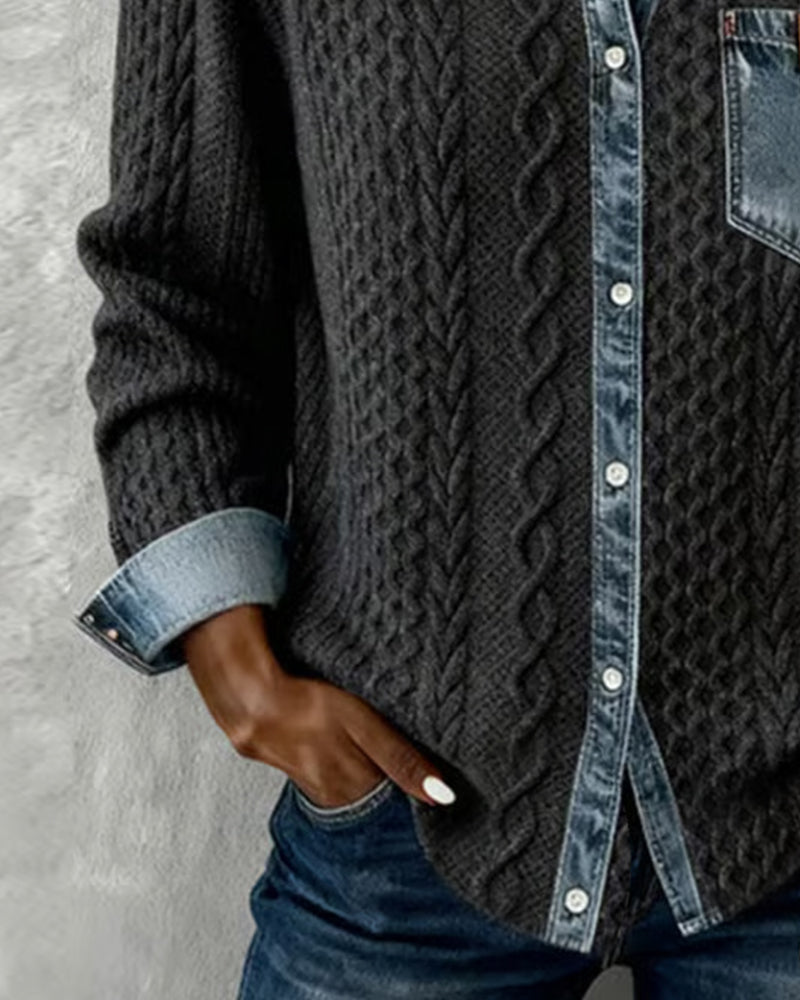 Nadia | Chemise à manches longues avec détails en denim patchwork