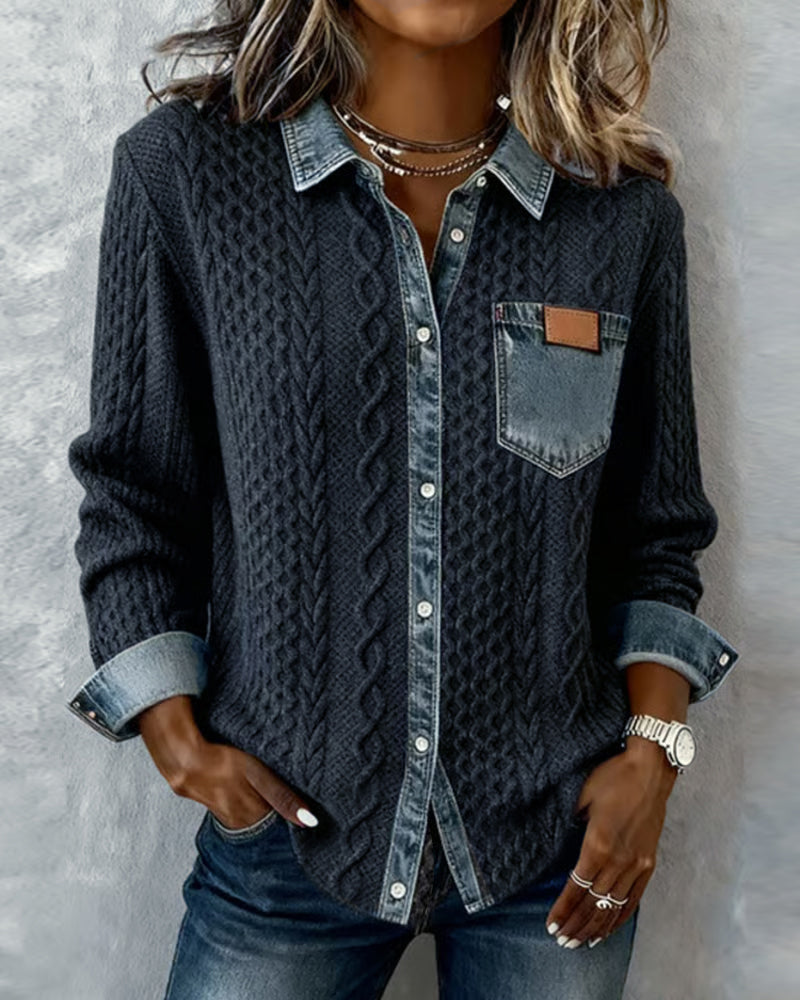 Nadia | Chemise à manches longues avec détails en denim patchwork