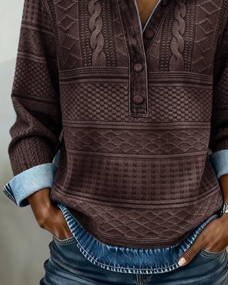 Laurence | Sweatshirt tendance à col avec boutons partiels