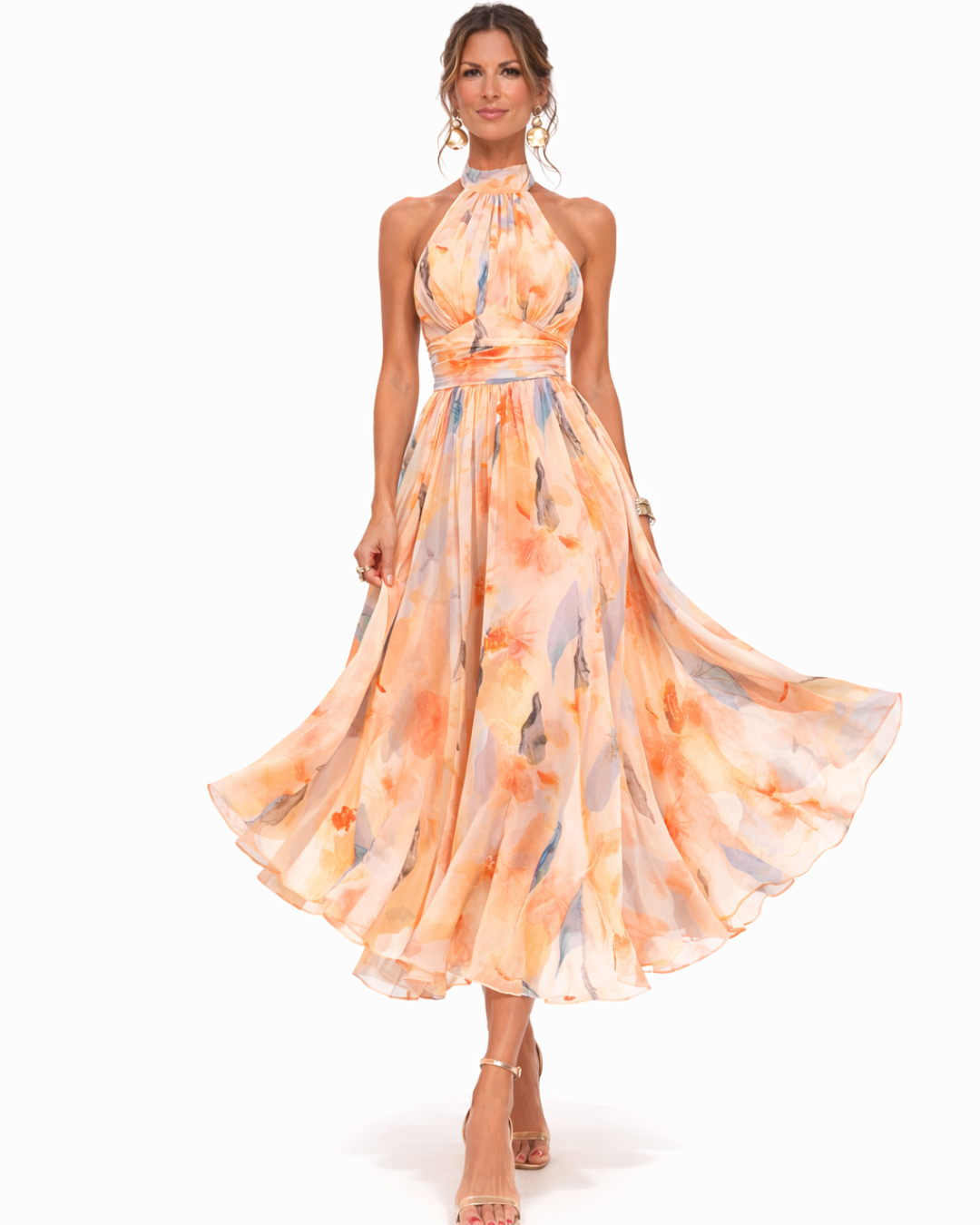 Aurora | Robe à encolure halter et imprimé aquarelle