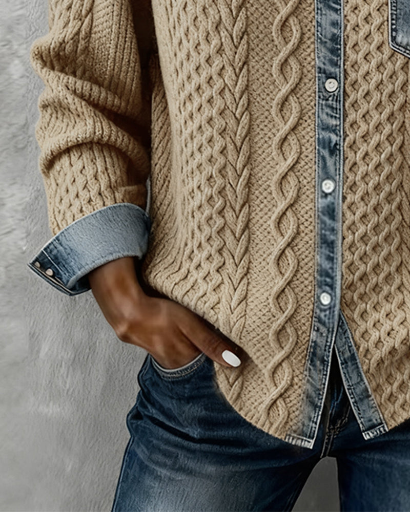 Nadia | Chemise à manches longues avec détails en denim patchwork