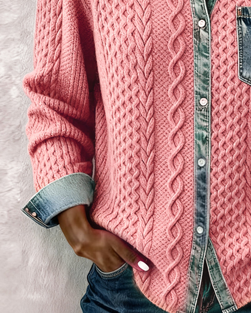 Nadia | Chemise à manches longues avec détails en denim patchwork
