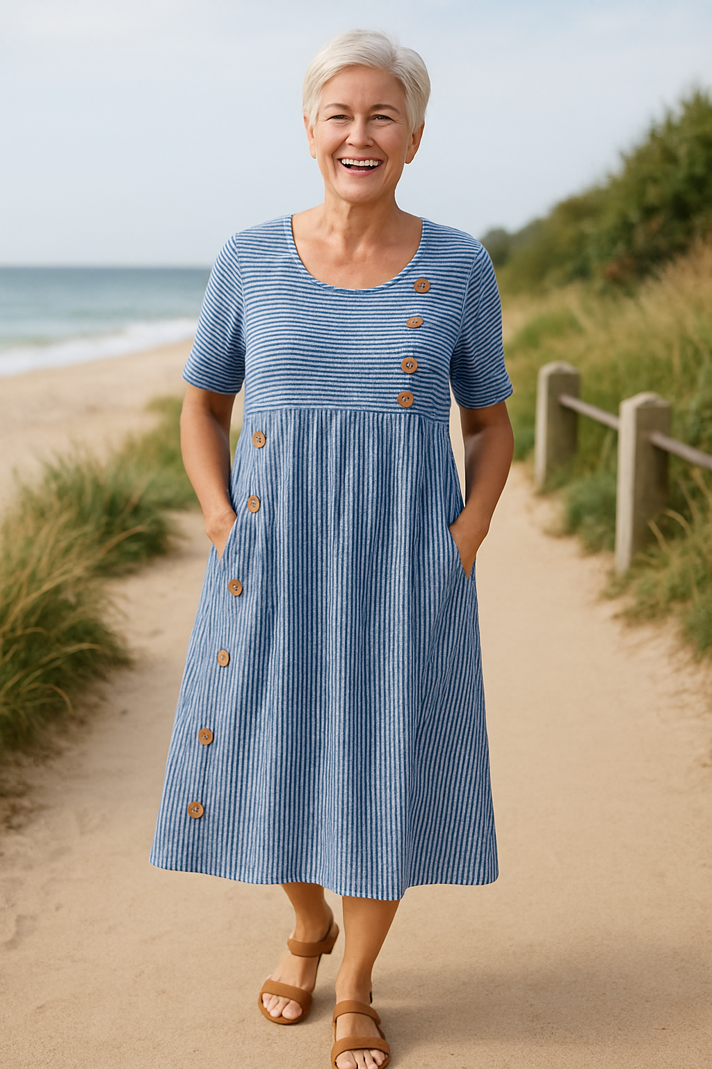 Brienne | Robe midi rayée à coupe trapèze