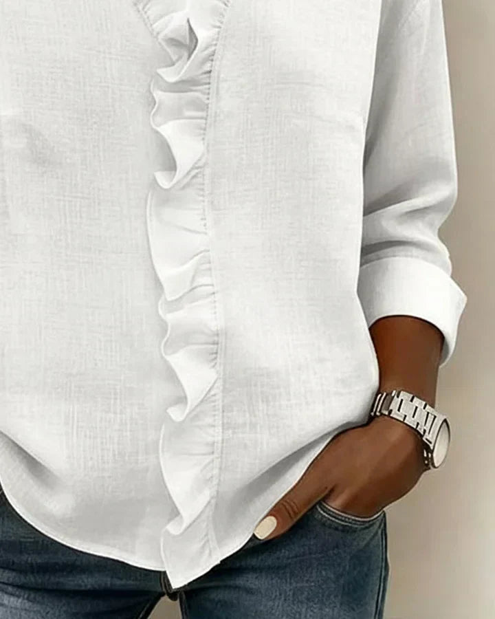 Amora | Blouse à volants, col en V et manches longues