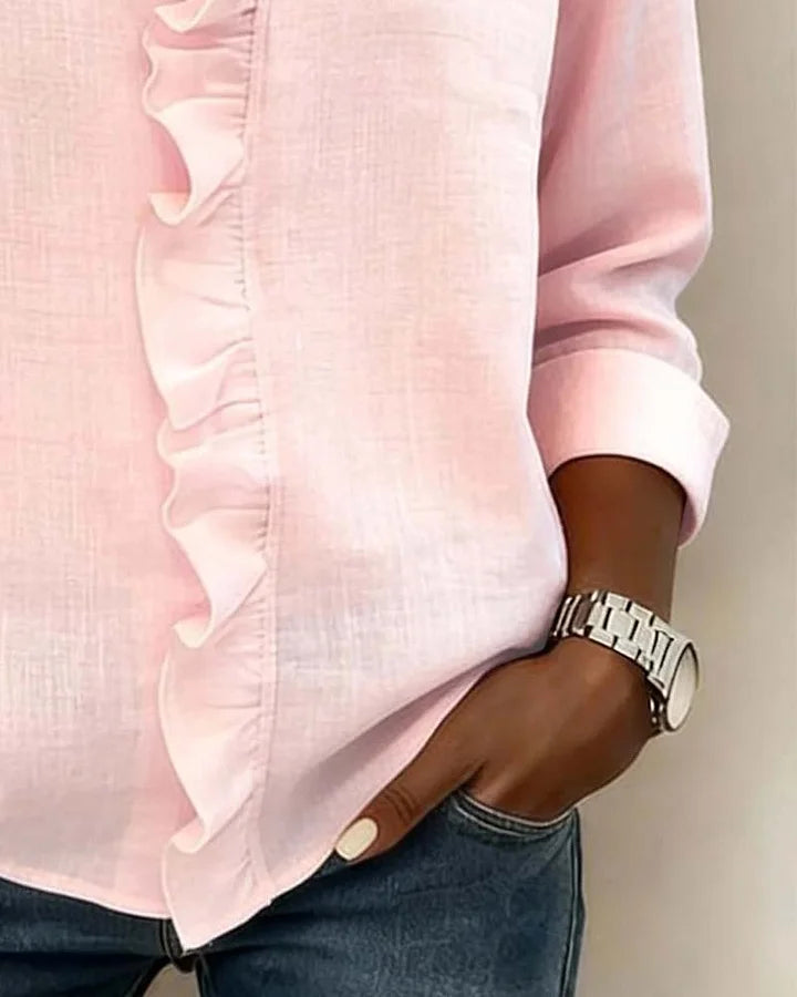 Amora | Blouse à volants, col en V et manches longues