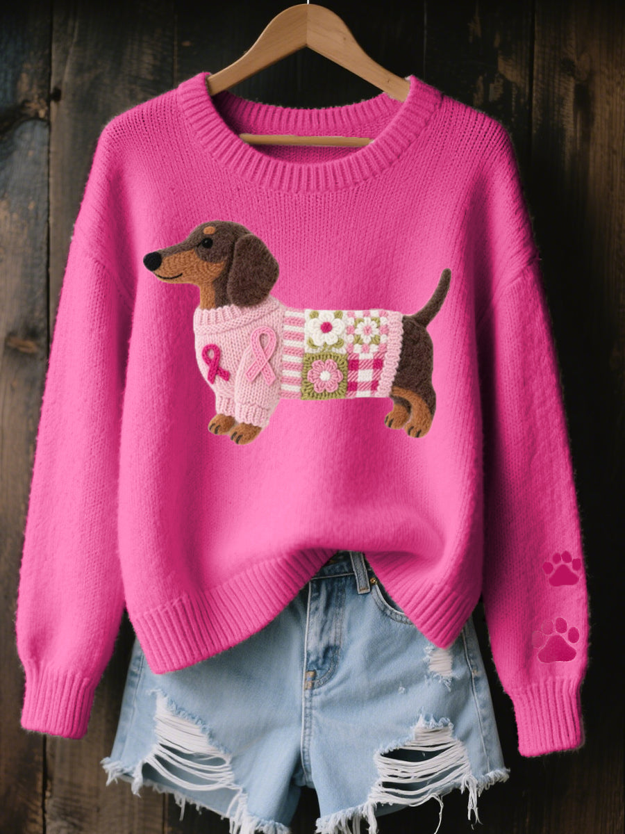 Éloïse™ | Pull tricot cosy avec patch teckel
