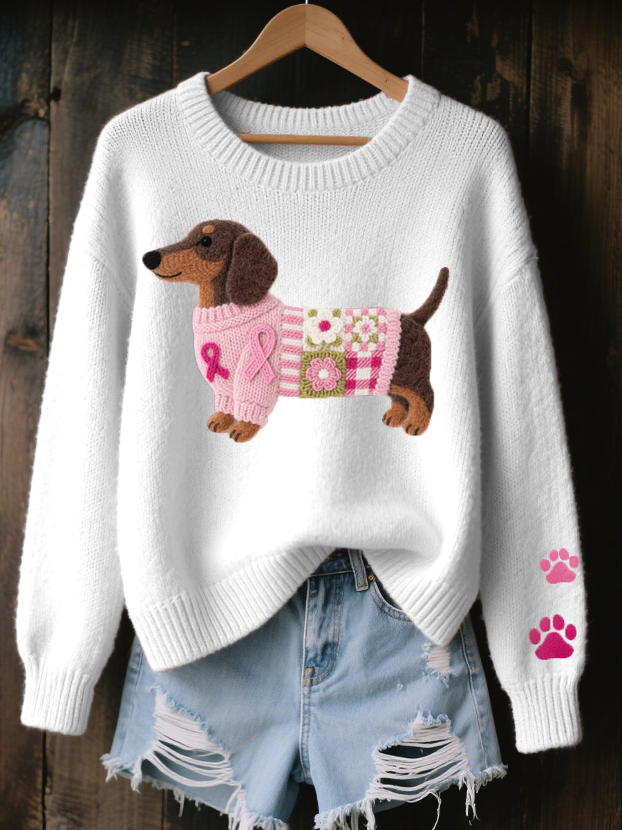Éloïse™ | Pull tricot cosy avec patch teckel