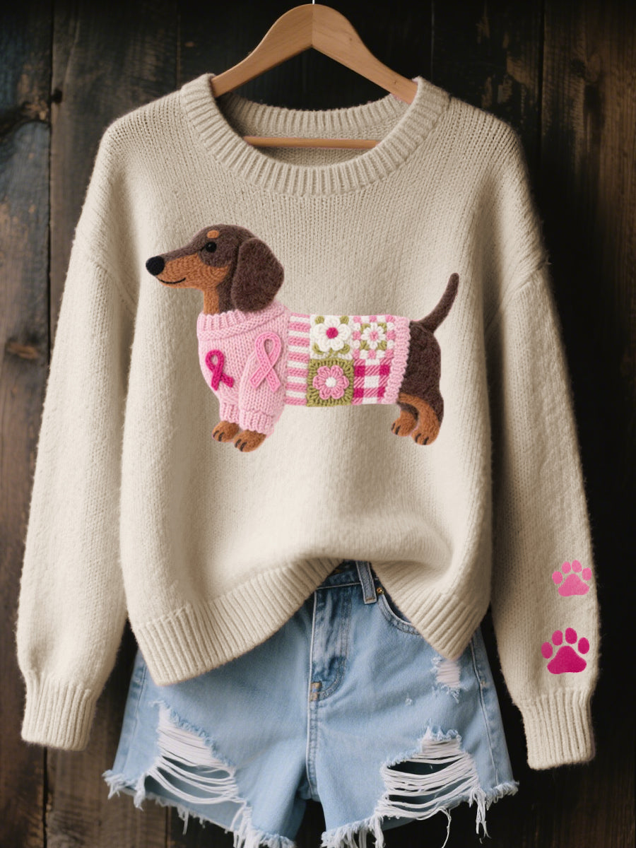 Éloïse™ | Pull tricot cosy avec patch teckel